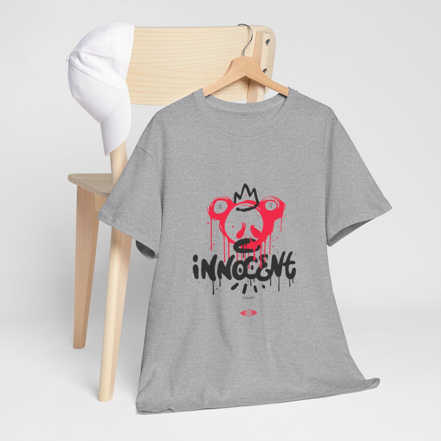 Edgy Graphic Tee: 'Innocent' Design, Urban Fashion, Streetwear, Unisex Cotton T-Shirt, Music Festivals, Casual Wear
