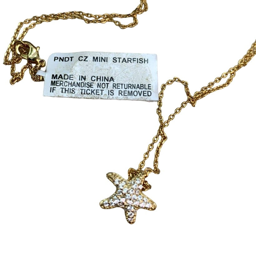 New Cubic Zirconia CZ Mini Ocean Starfish Gold Toned Charm Pendant Necklace