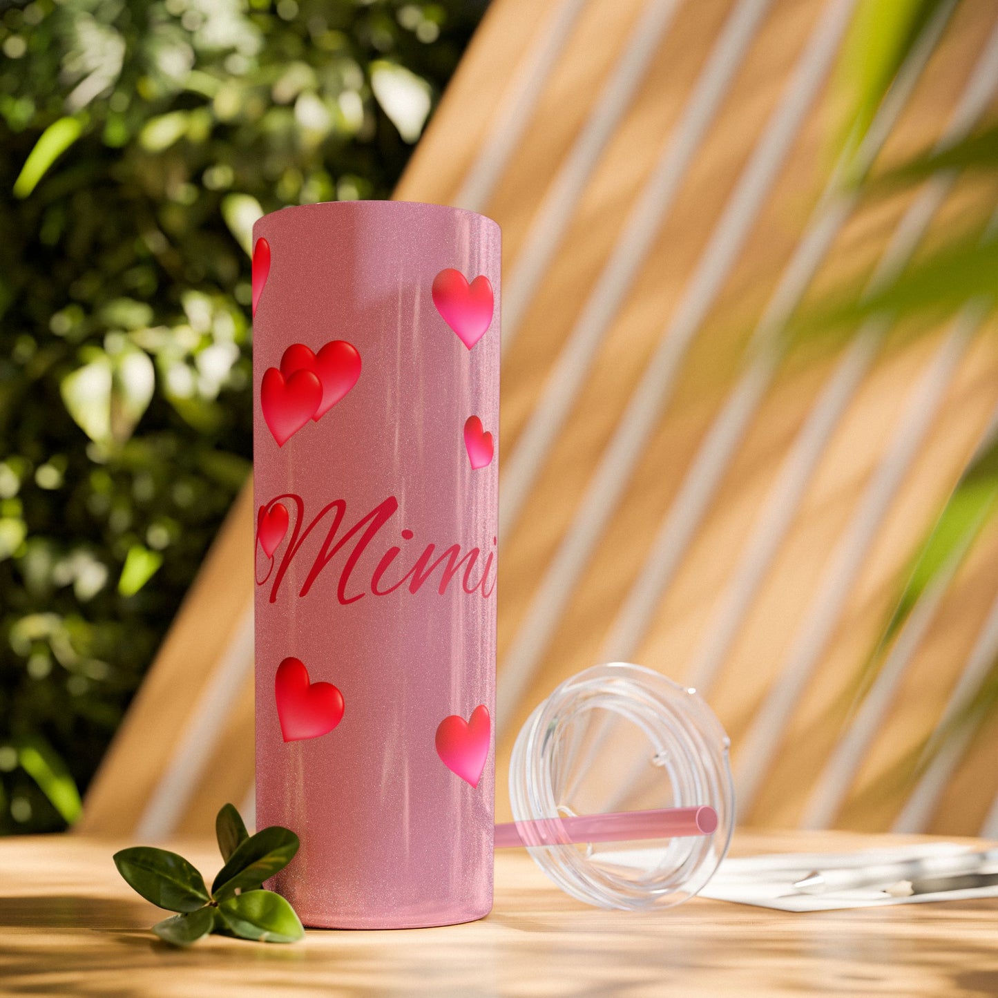 Gepasmaakte Glitter 20oz Dun Tumbler met Pienk Hartpatroon — [Jou Naam Hier]