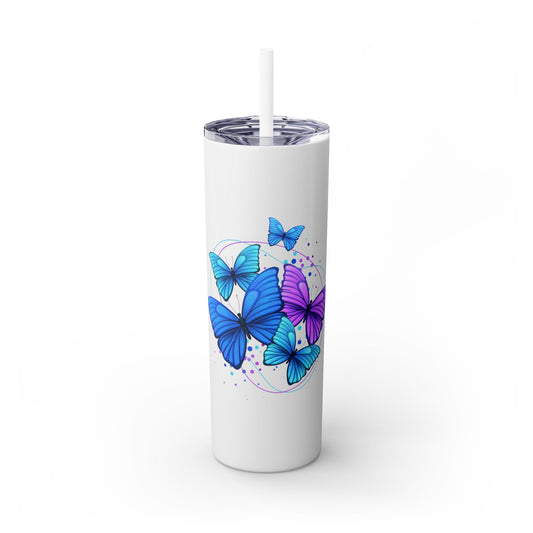 Butterfly Design Skinny Tumbler with Straw - 20oz Travel Mug
