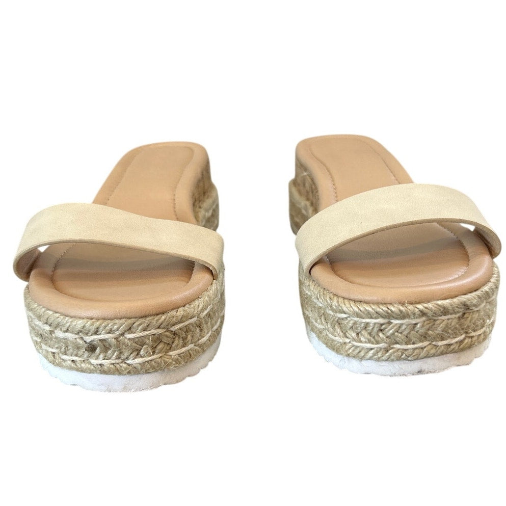 Laicigo Womens Size 6.5 Tan 2.25" Platform Espadrille Open Toe Flip Flop Shoes