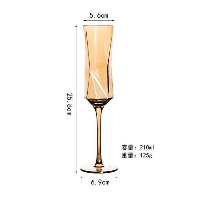 1pcs Nordic Golden Unleaded Crystal Wine Glass Luxury Amber Handmade Champagne Glasses Cocktail Goblet Set Bar Family Drinkware