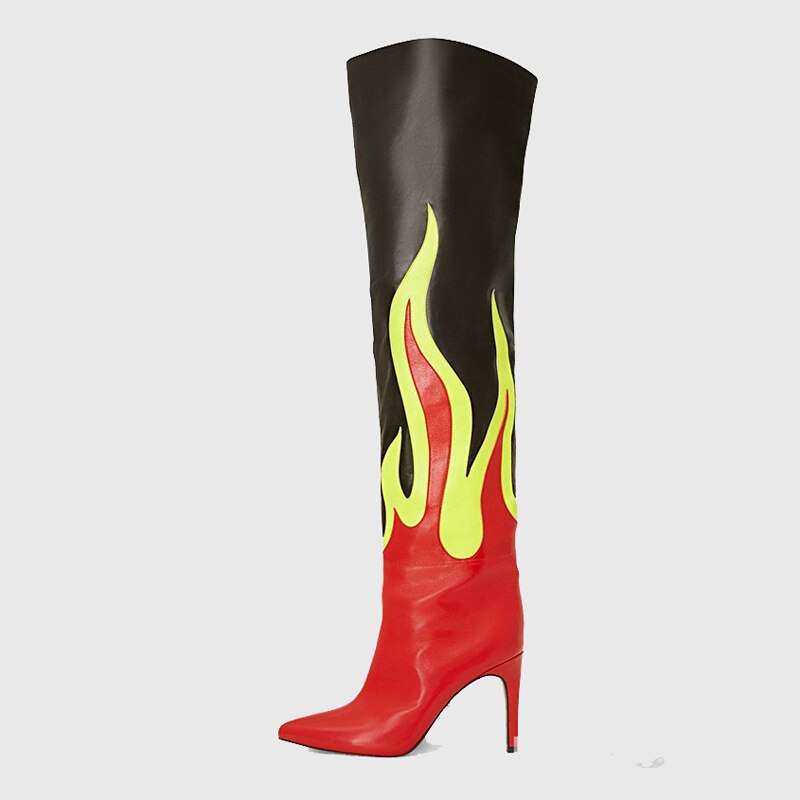 Women Over The Knee High Boots Pointed Toe Stilettos Heels Back Zipper  Big Circumference Thigh High Boots