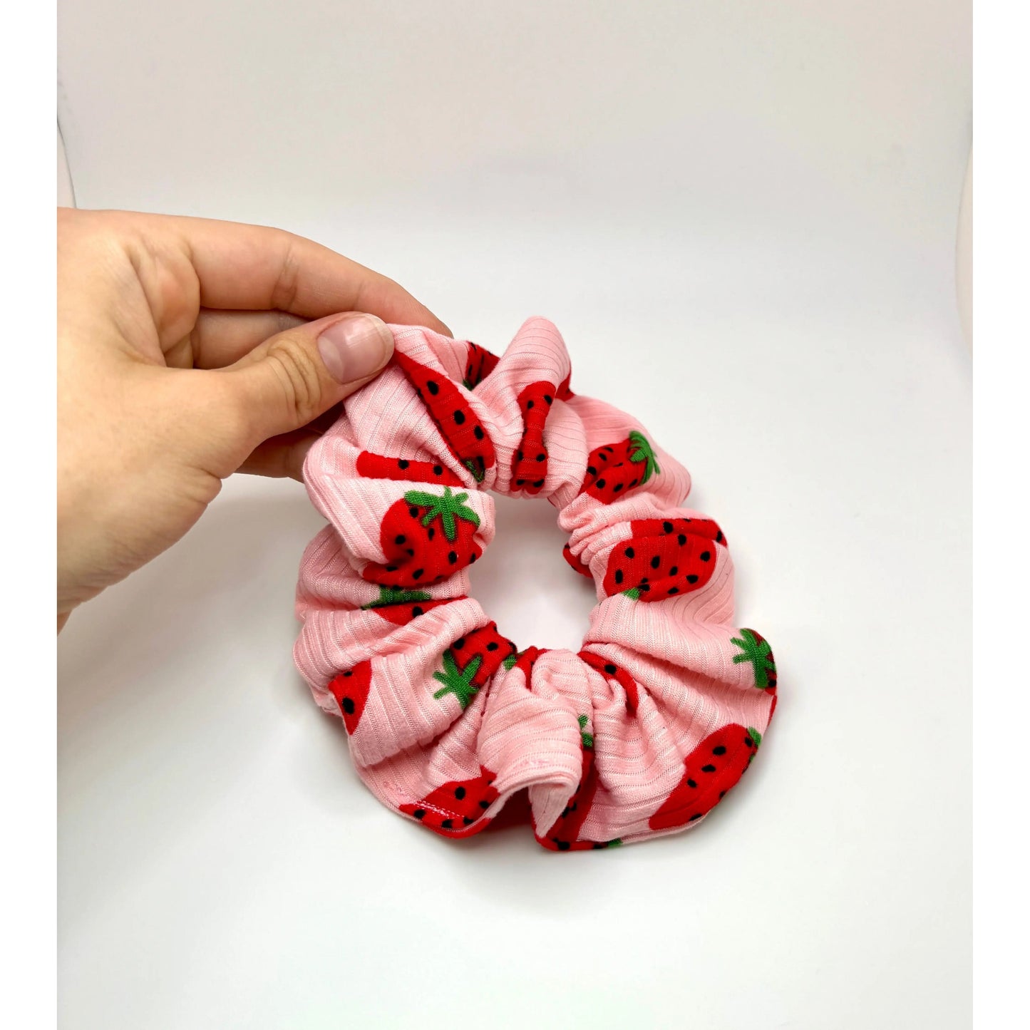 Mini Strawberry Ribbed Scrunchie