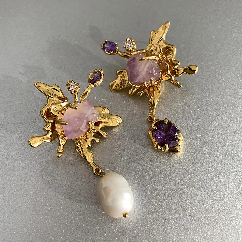 Pearl Pendant Asymmetrical Earrings for Women Senior Sense Temperament Jewelry Girl Gift