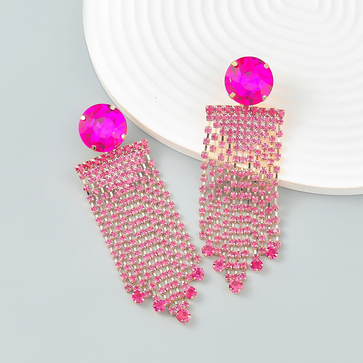 Super Flash Claw Chain Round Glass Diamond Alloy Diamond Long Tassel Fashion Earrings For Women