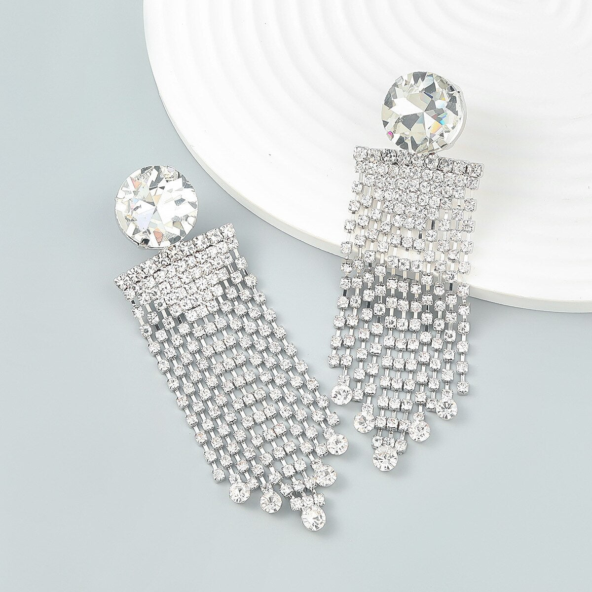 Super Flash Claw Chain Round Glass Diamond Alloy Diamond Long Tassel Fashion Earrings For Women