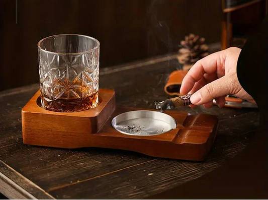 Wooden Cigar Ashtray Coaster and Holder for Gifts