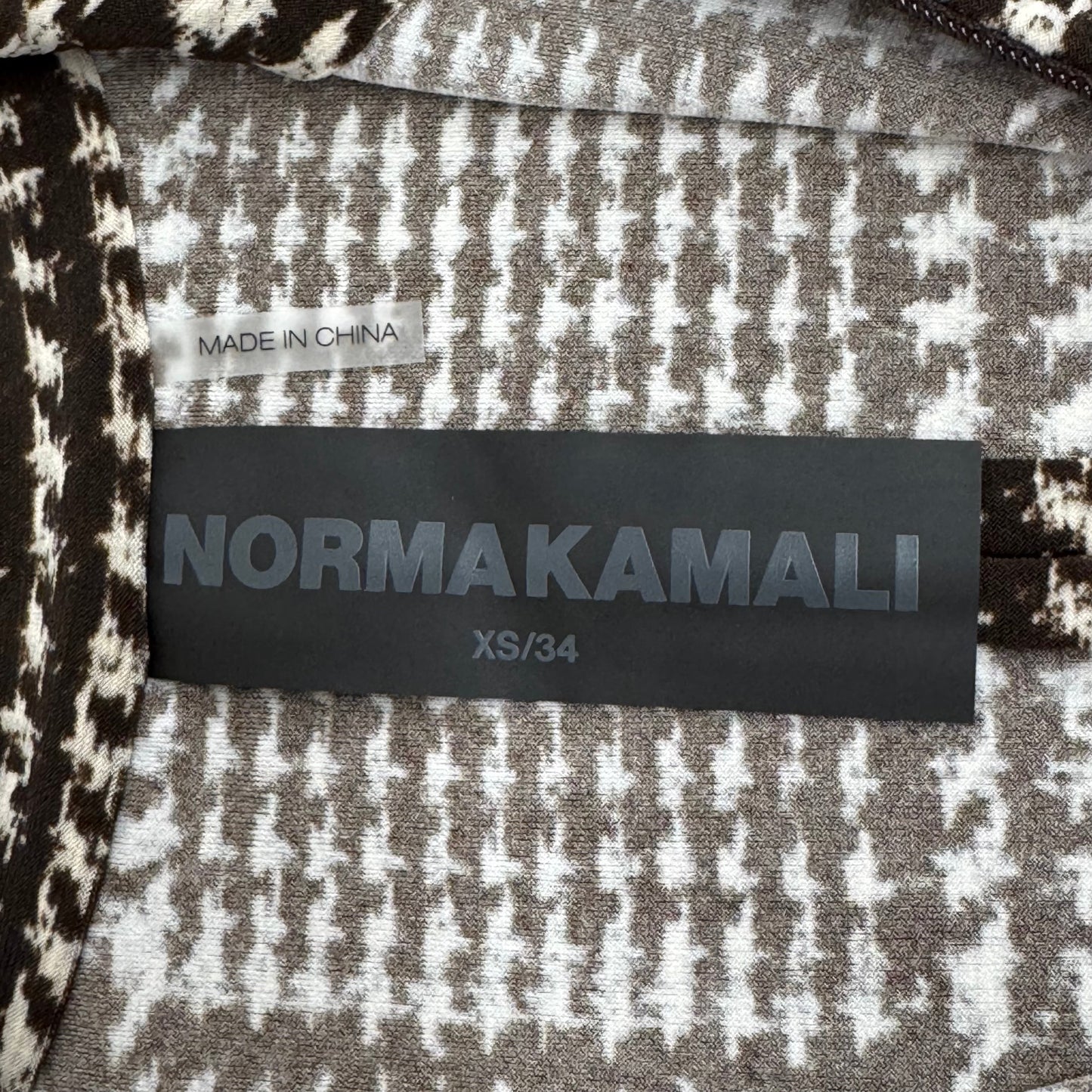 NORMA KAMALI Front Zip Slim Fit Turtle Top Women's Sz XS/34 Chocolate Plaid Tweed