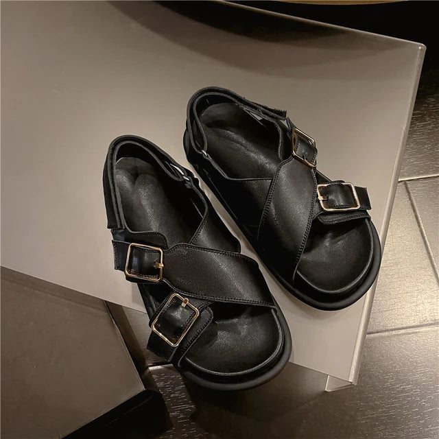 New Genuine Leather Sandals For Women Flats Heels Comfortable Summer Casual Shoes Woman Student Sandals Shoes