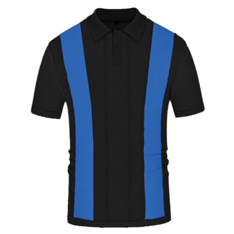 Summer short sleeved knitted sweater with white stripes slim fit business POLO shirt Father's Day gift