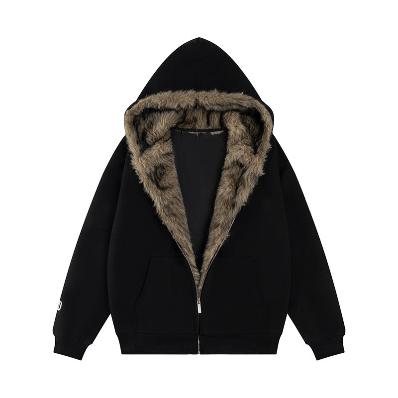 Layer Silhouette Women's Loose Fleece Hooded Zip-Up Sweatshirt Jacket