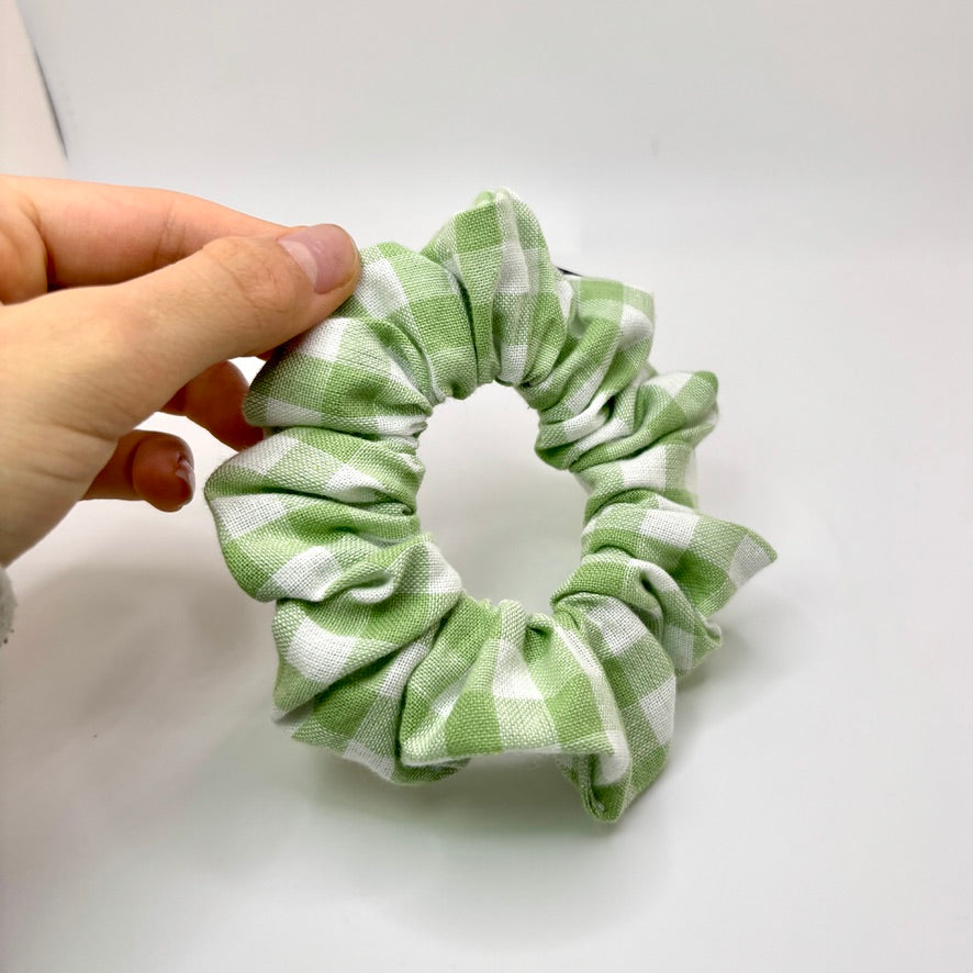 Mini Light Green Gingham Spring Scrunchie