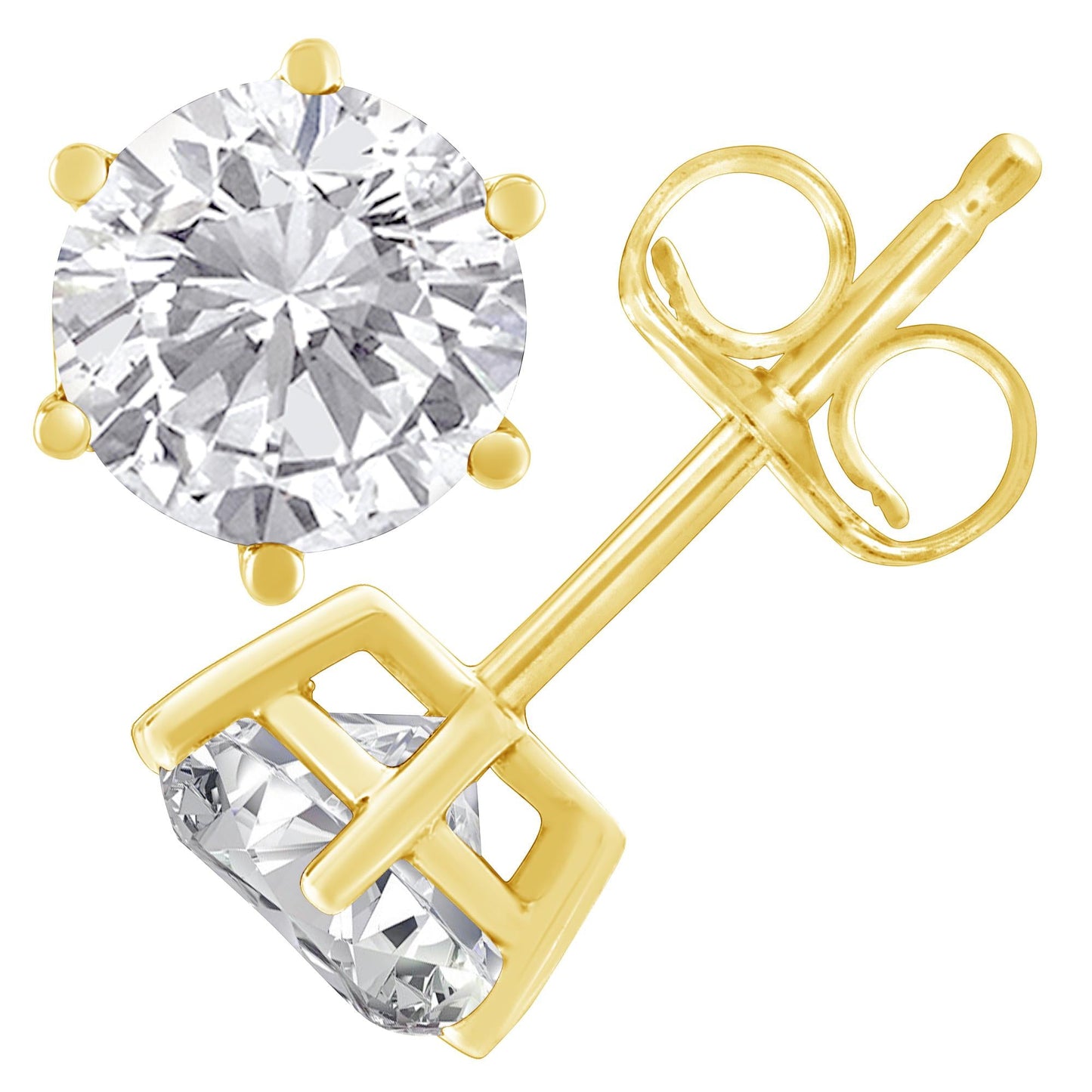 18K Yellow Gold 1-1/2 Cttw Round Brilliant-Cut Near Colorless Diamond Classic 6-Prong Stud Earrings (H-I Color, I1-I2 Clarity)-1