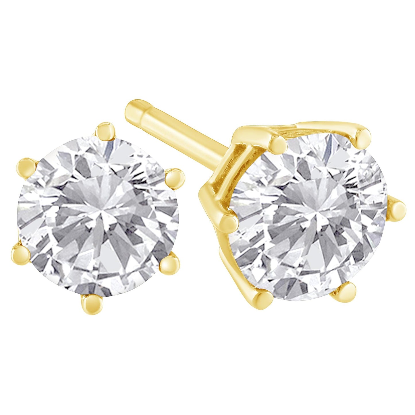 18K Yellow Gold 1-1/2 Cttw Round Brilliant-Cut Near Colorless Diamond Classic 6-Prong Stud Earrings (H-I Color, I1-I2 Clarity)-3