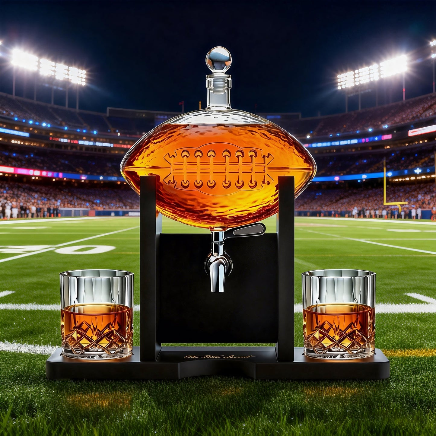 The Wine Savant Football Gifts for Men Dad - Decanter with Mahogany Holder Field Goal Holder + 4 Glasses & Footballs Chillers - Birthday Bar from Daughter Son, Retirement, Father, Him Brother-1