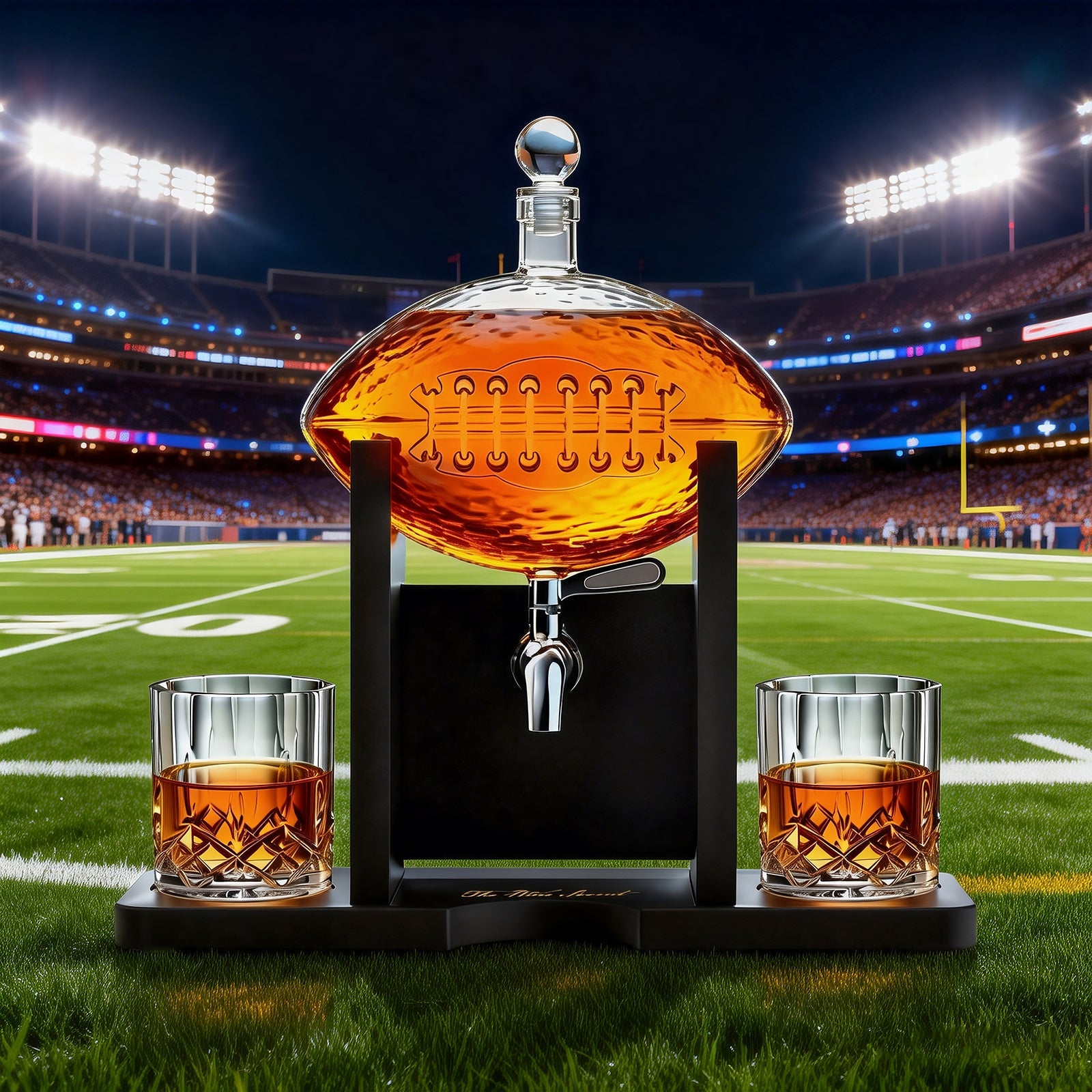The Wine Savant Football Gifts for Men Dad - Decanter with Mahogany Holder Field Goal Holder + 4 Glasses & Footballs Chillers - Birthday Bar from Daughter Son, Retirement, Father, Him Brother-1
