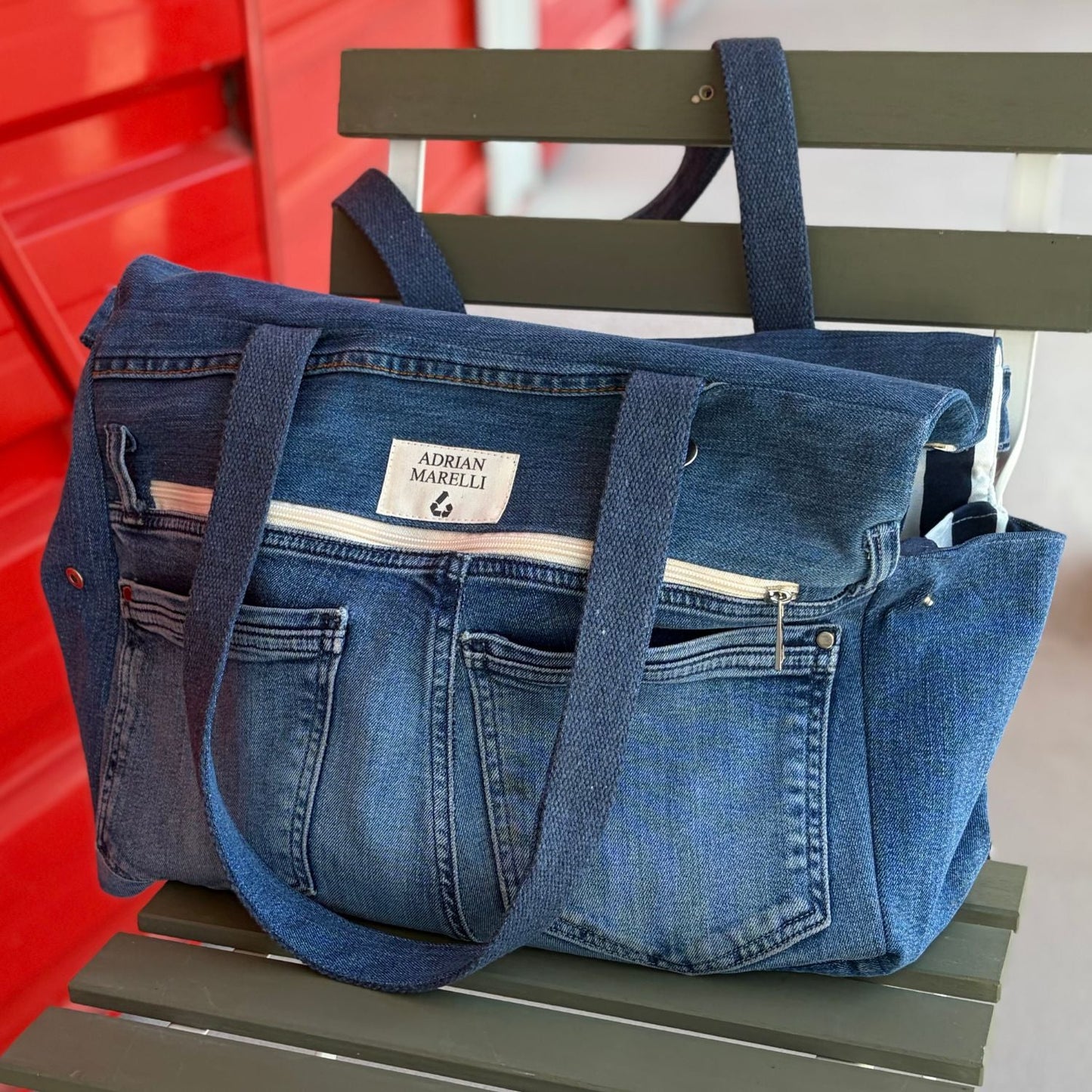 Upcycled Denim Sports Tote - Blue