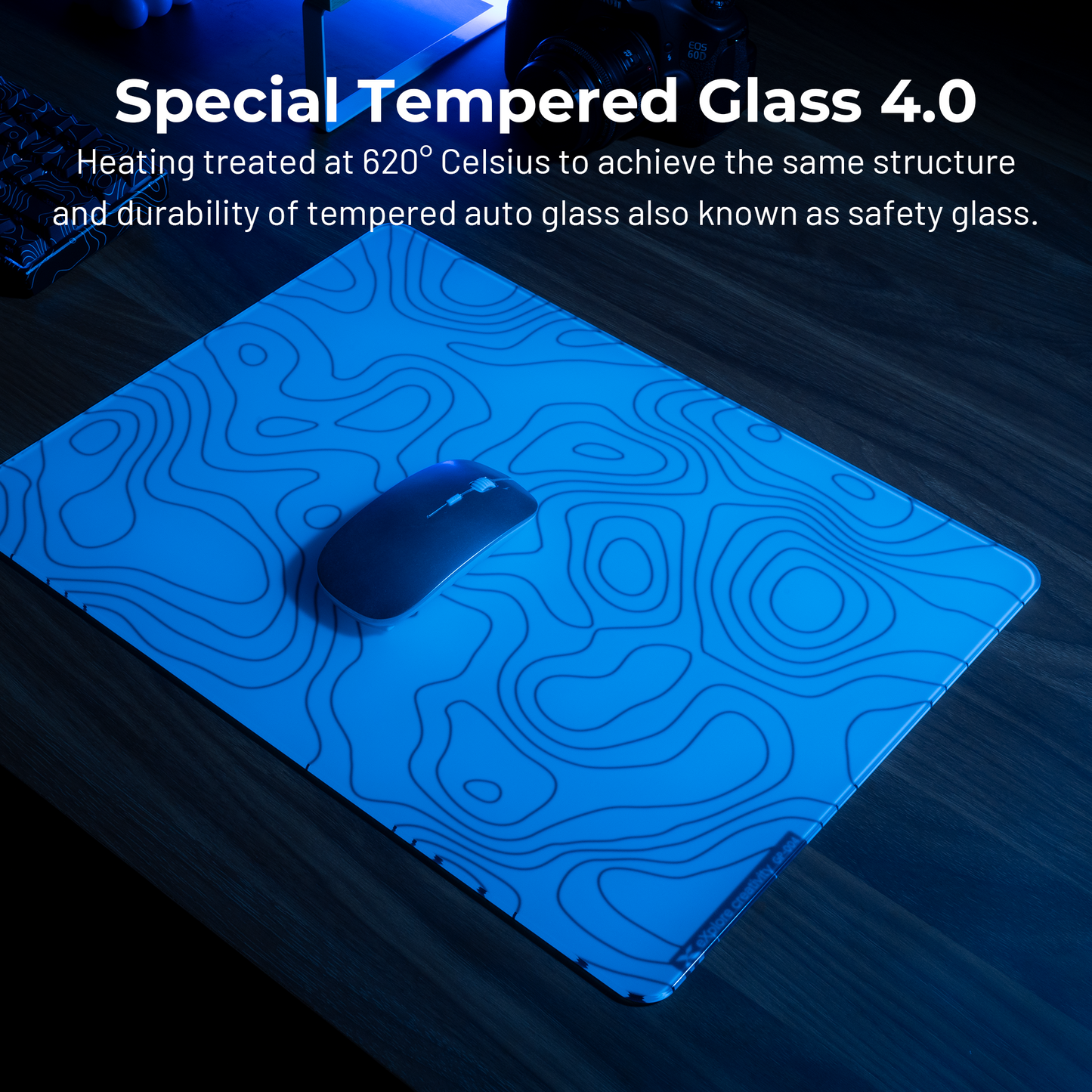 XVX SpacePad Tempered Glass Gaming Mouse Pad with Anti-Slip Rubber Base