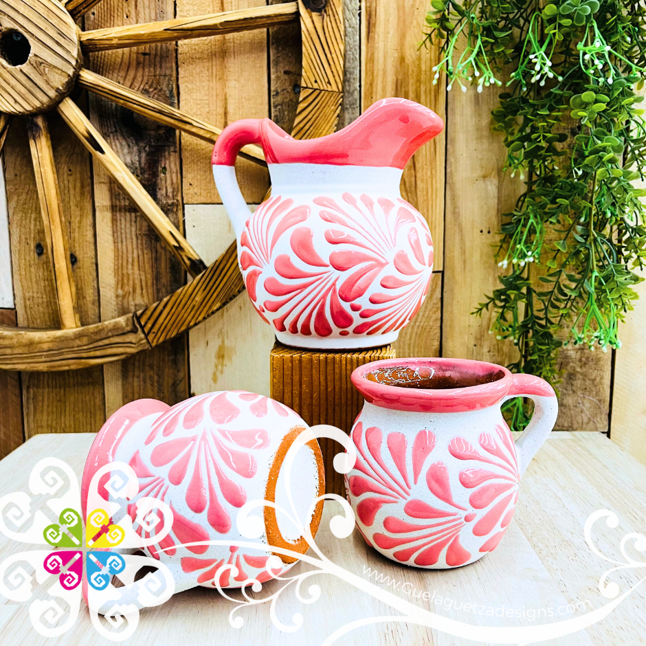 Small Pink Espiga Lechera Pitcher Set - 2 Mugs