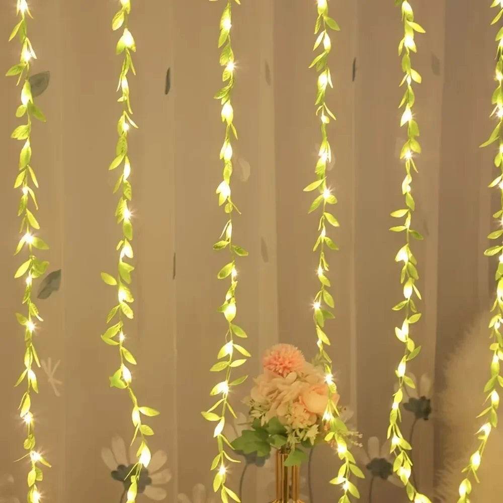 Always-On Willow Light – Imitation Leaf Decorative Wrought Iron Basket with Copper Wire LED String (Battery Powered)