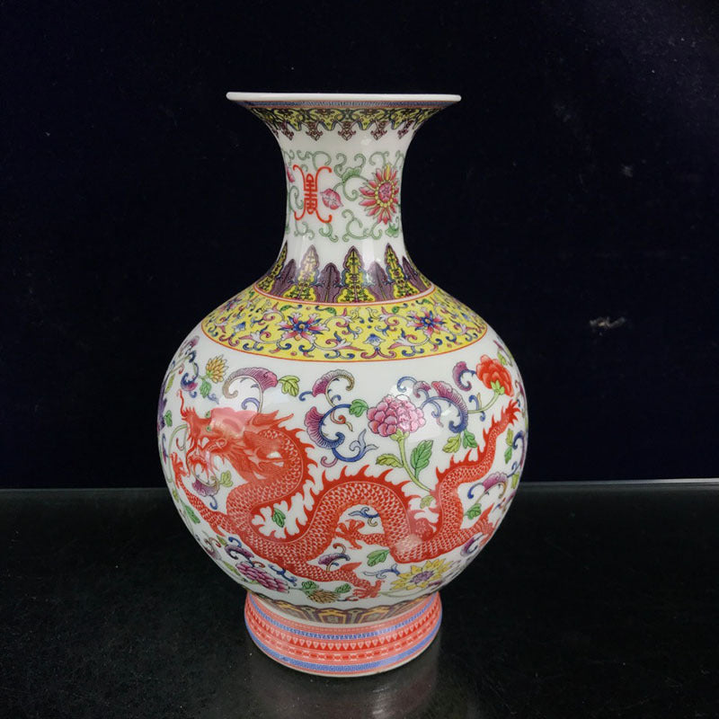 Antique Old Dragon And Phoenix Pattern Ceramic Crafts Vase Ornaments