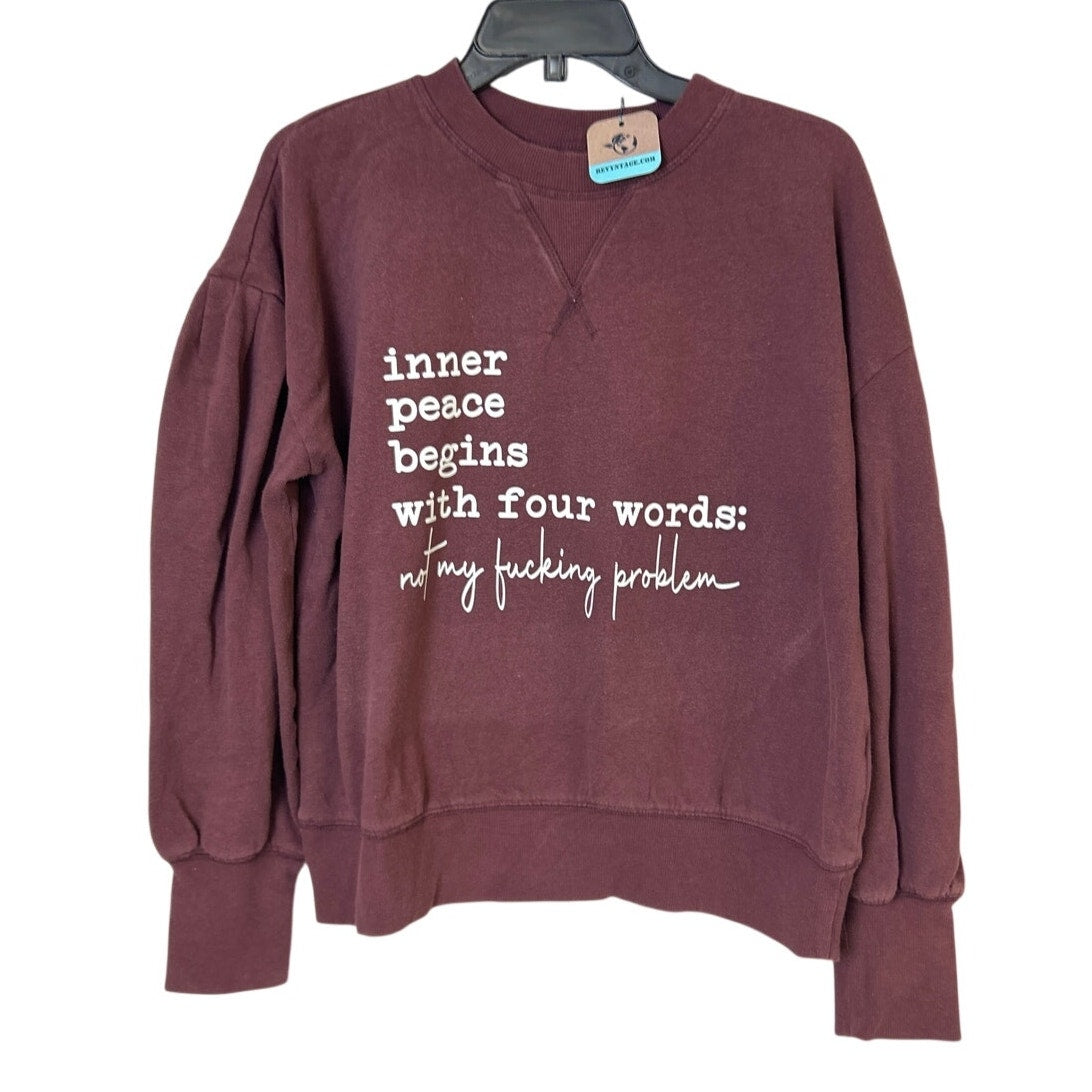 Upcycled Hand Printed Womens Medium Peace Begins With Not My Problem Sweatshirt
