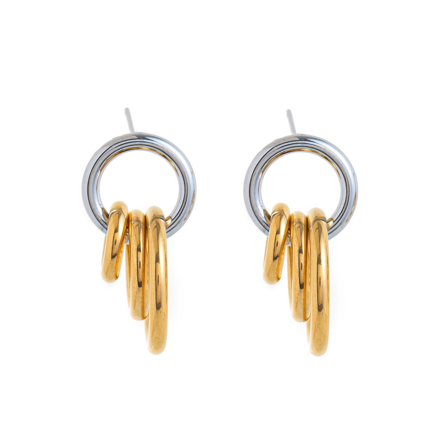 Golden Three-ring Hoop Earrings Made Of Stainless Steel