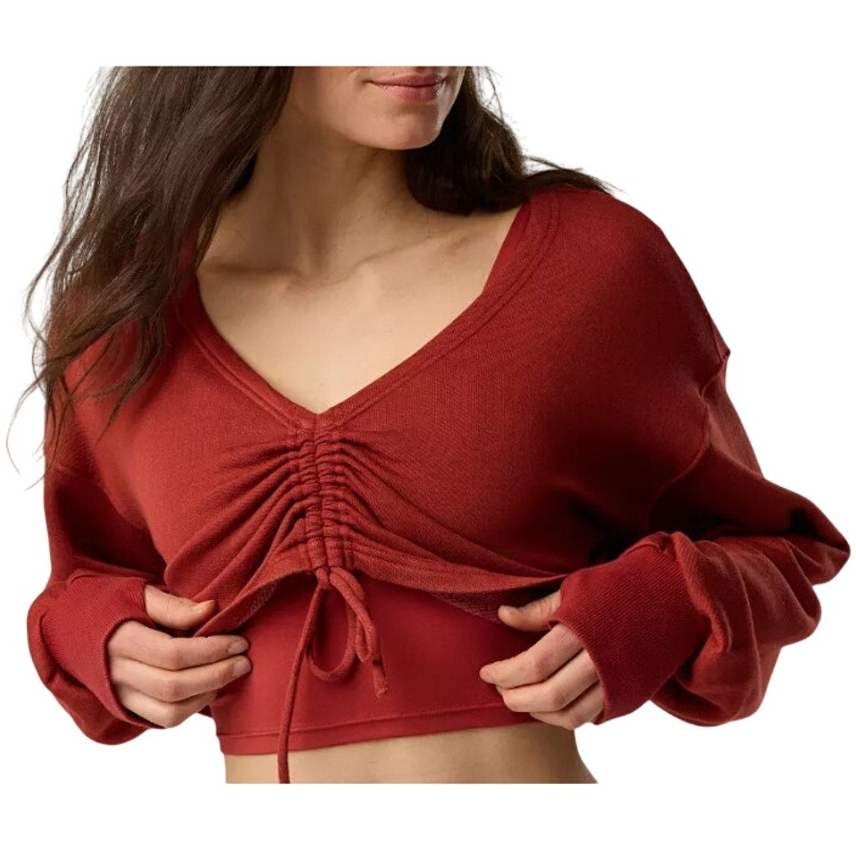 New OFFLINE By Aerie Womens Small Terry Cinched Front Summer Burgundy Crewneck