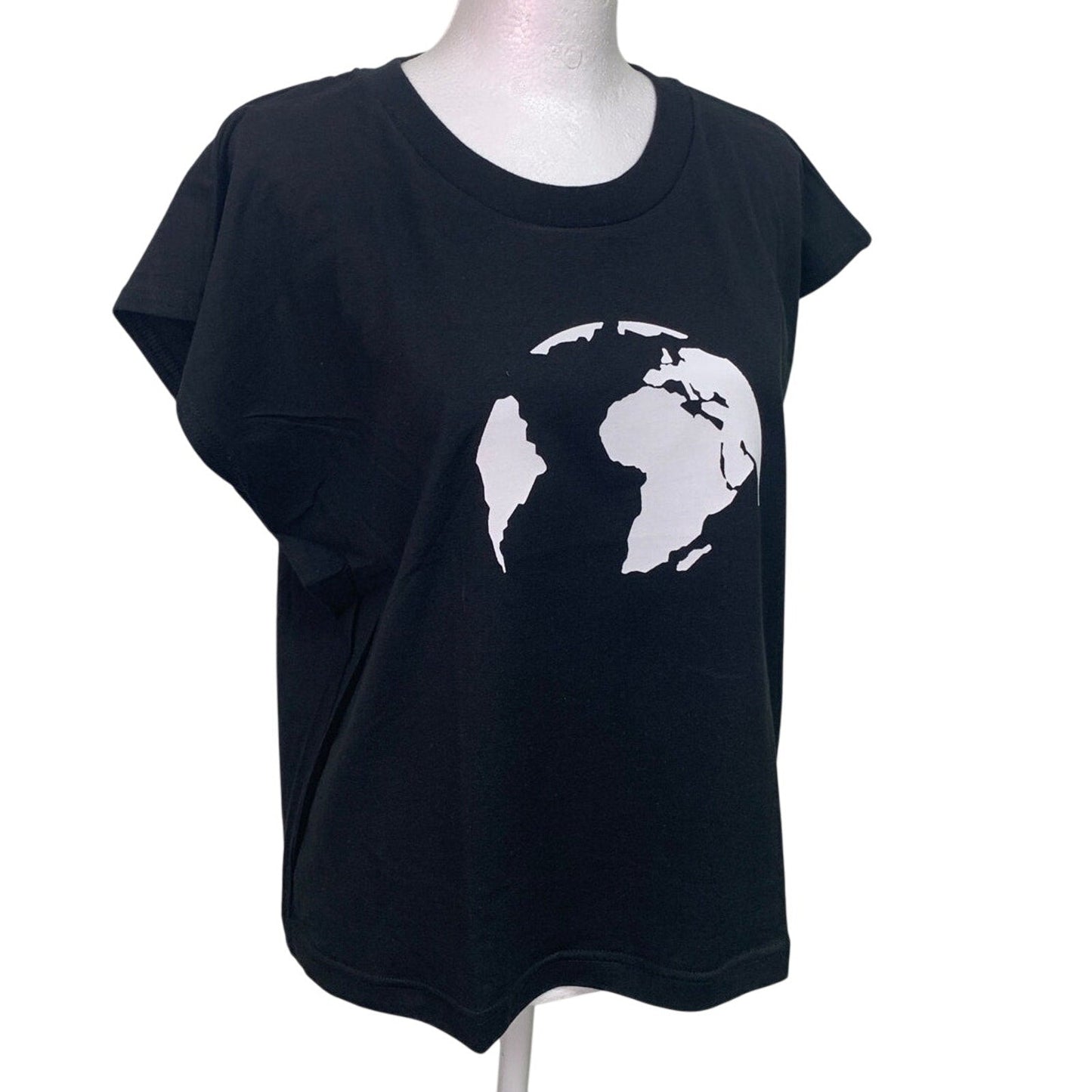 New Handprinted Womens Medium Black Save the Planet Earth 100% Cotton Muscle Tee