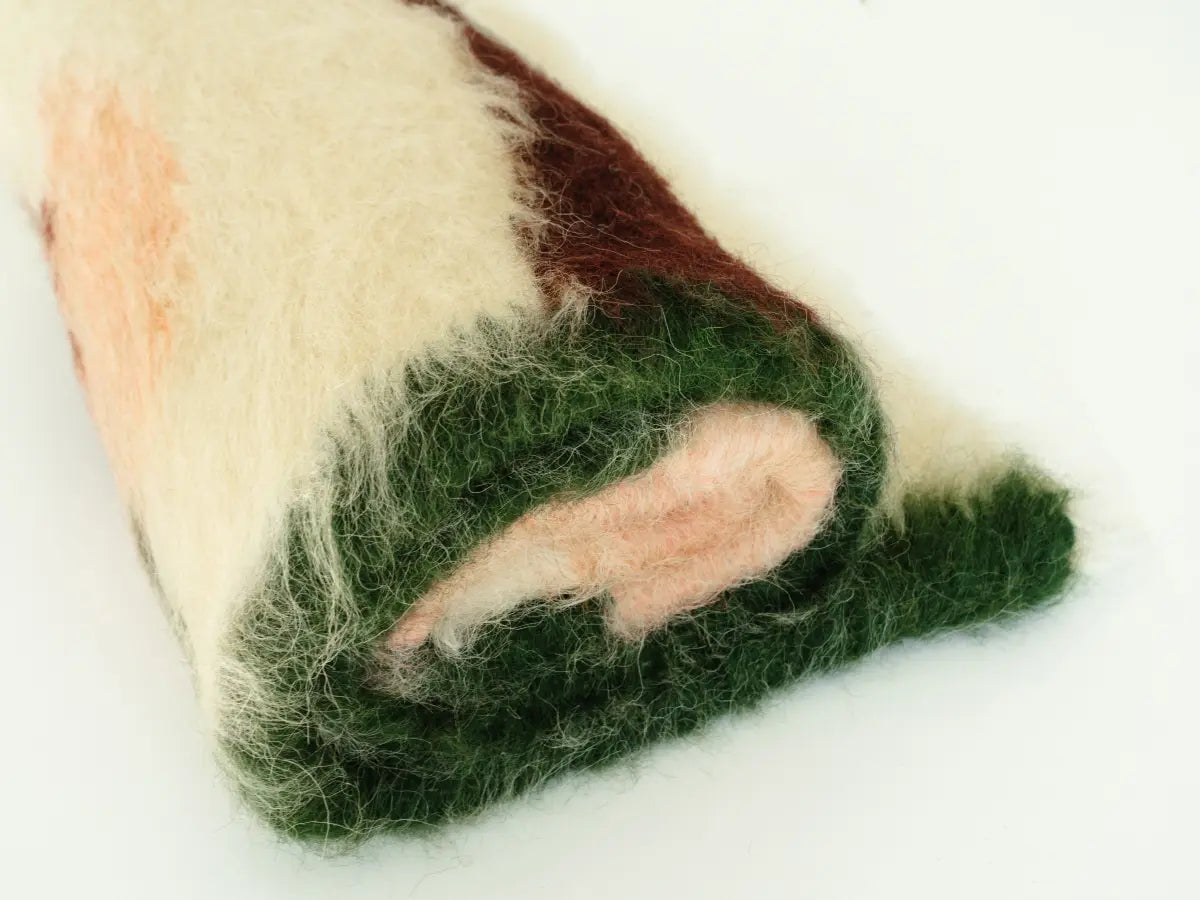 Multicoloured Handwoven Wool Lizhnyk – Brushed Texture with Delicate Floral Motif