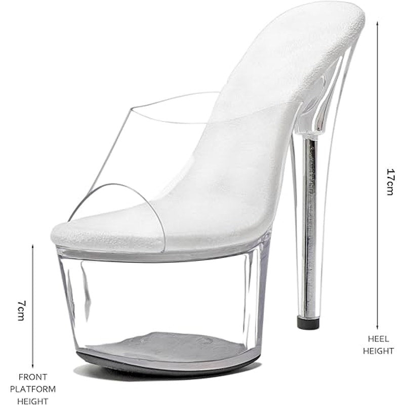 New Womens Size 9 Clear 7" Platform Heel Open Toe Slide On High Heels Shoes
