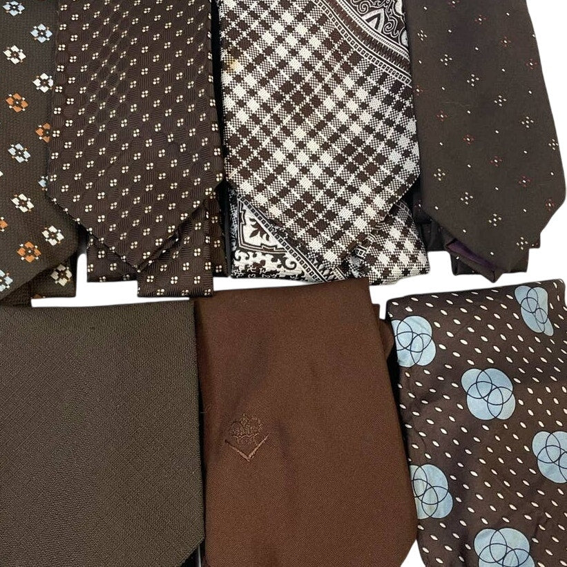 Lot of 10 Brown White Vintage & Modern Career Silk Polyester Necktie Ties