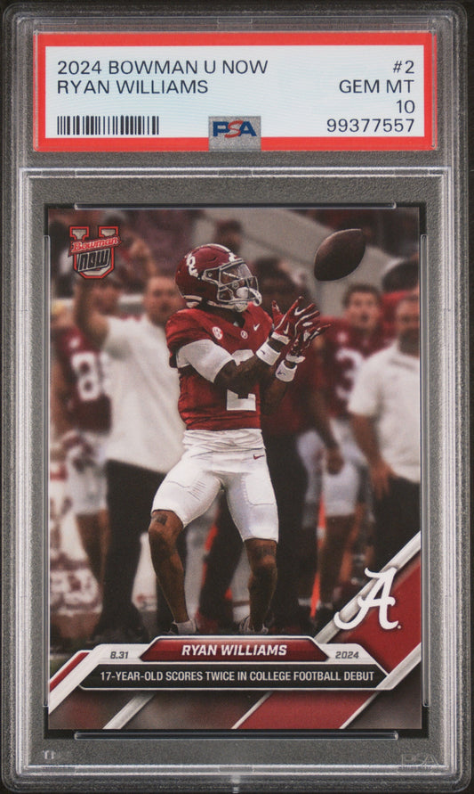 Graded 2024 Topps Bowman U Now Ryan Williams #2 Rookie RC Football Card PSA 10 Gem Mint