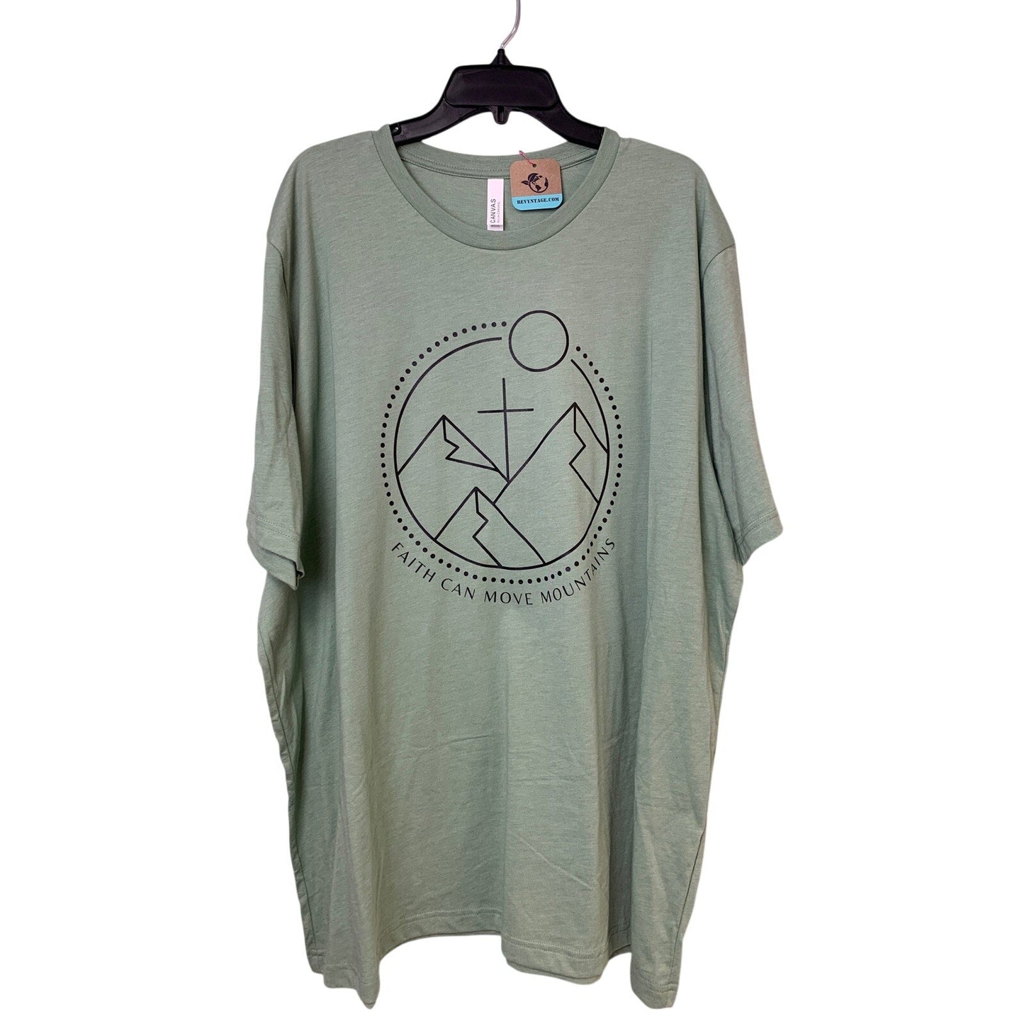 New Hand Printed Womens 4XL Green Faith Can Move Mountains Bible Crew Tee