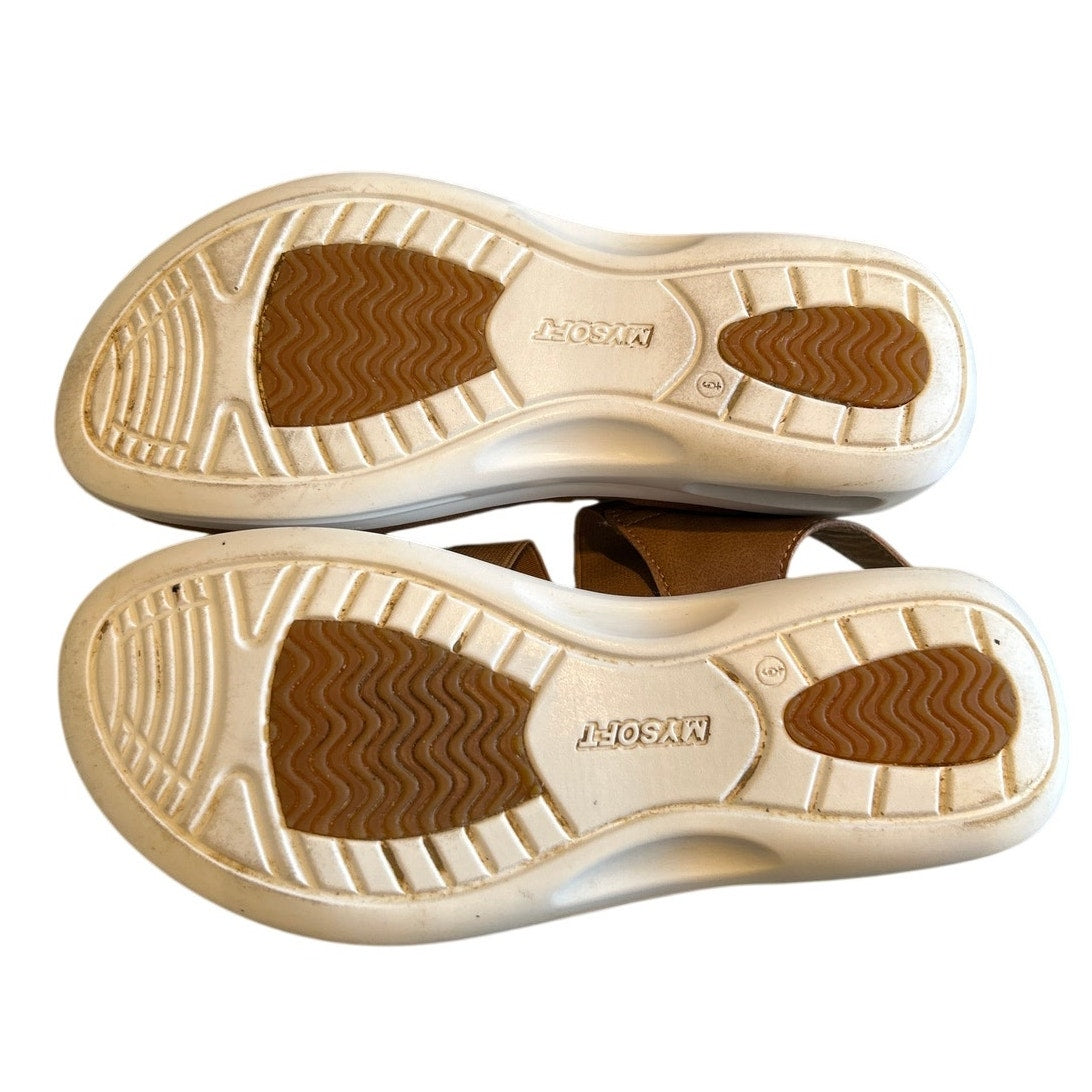 Mysoft Womens Size 6 Brown Hook Loop Strappy Summer Air Cushion Walking Sandals