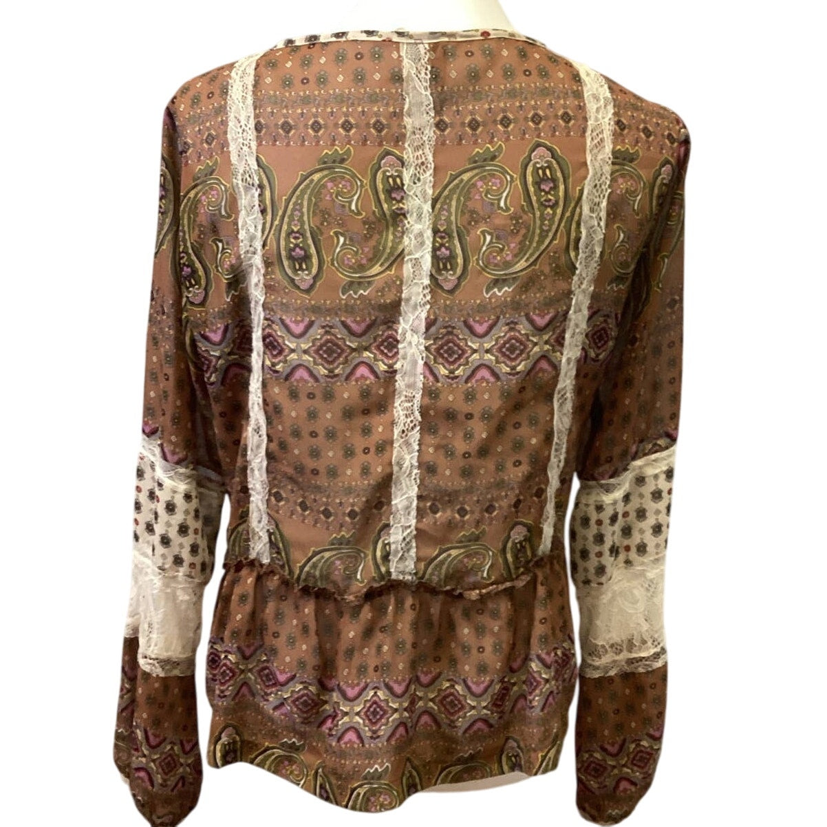 Gimmicks by BKE Medium Sheer Paisley Print Long Sleeve Lace Boho Top Blouse