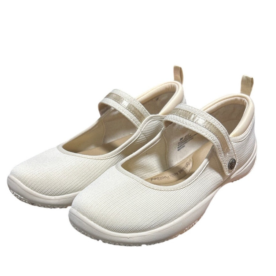 New JSport Womens Size 7.5 Beige Tan Hook Loop Closure Mary Jane Comfort Shoes