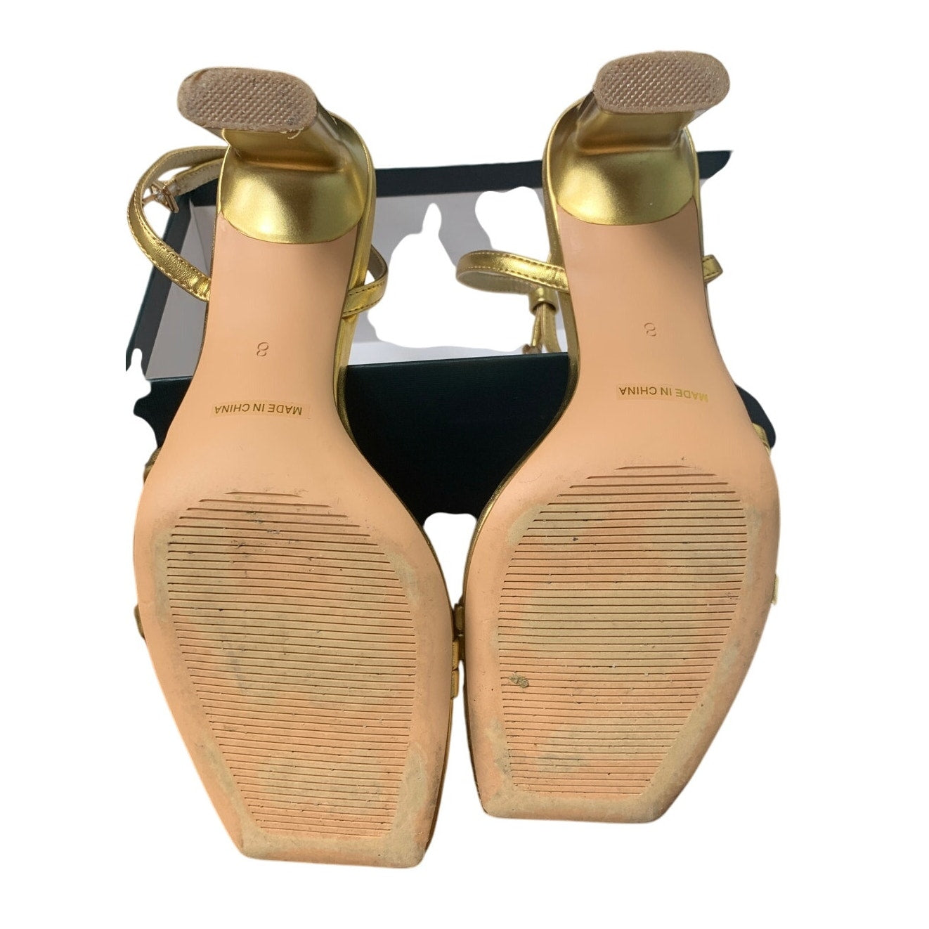 Modatope Womens Size 8 Shiny Gold Open Toe Ankle Strap 3.75" Heel Sandal Shoes