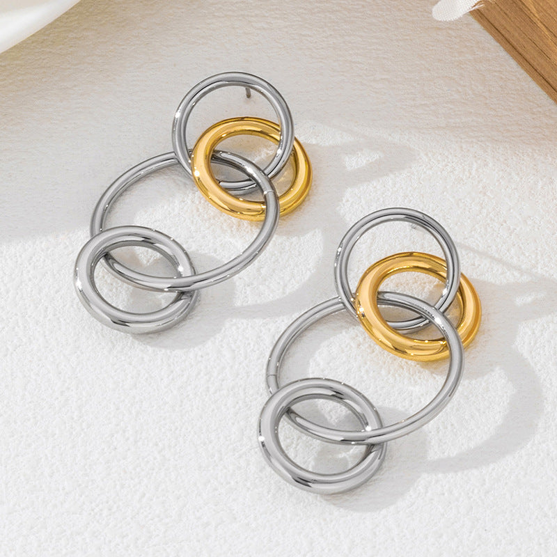 Wholesale Trendy Interlinked Multi-Ring Drop Earrings, New Niche Versatile Fashion Earrings For Women