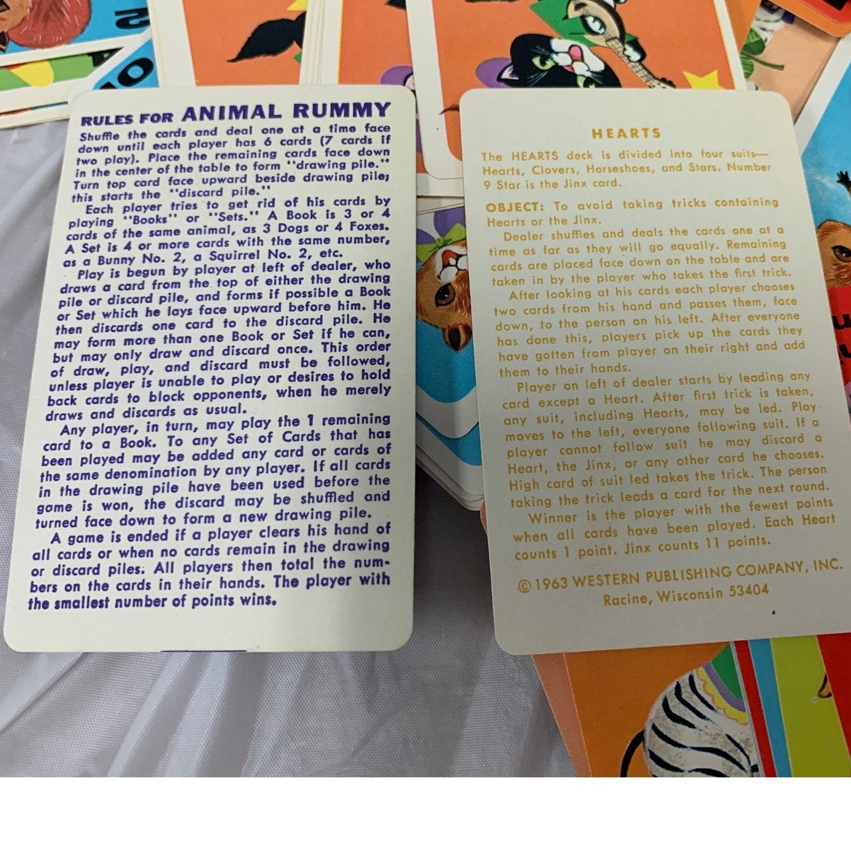 3 Vintage 1970s Kids Card Games Noah's Ark Animal Rummy Hearts Decks
