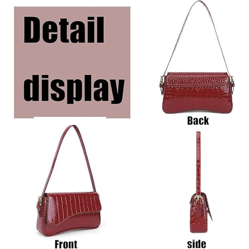 New Womens Crocodile Red PU Leather Removeable Straps Small Shoulder Bag Clutch