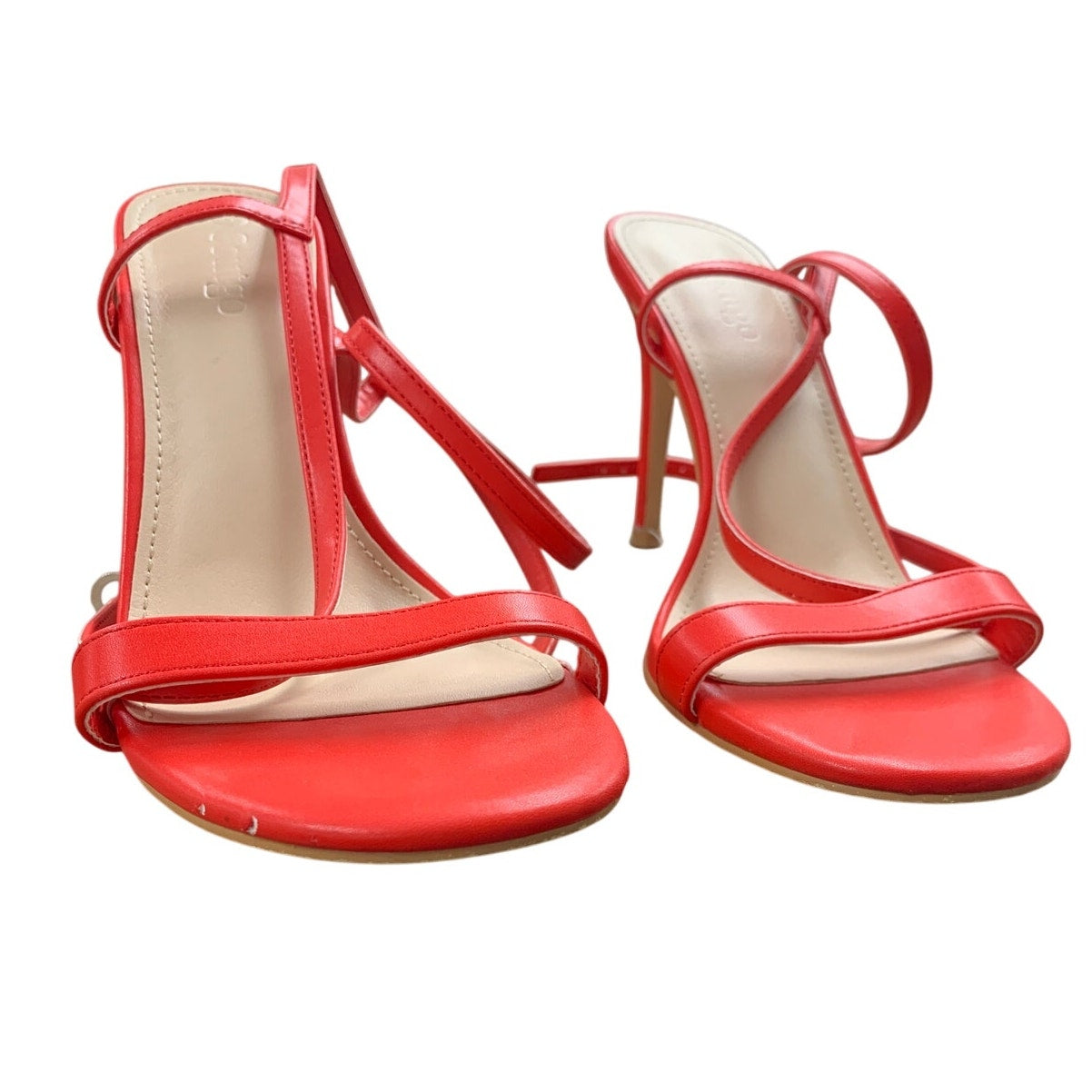 Coutgo Womens Size 8 Red Strappy Gladiator 4" Heel Open Toe Ankle Strap Shoes