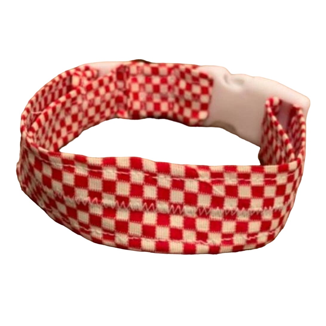 New Handmade Adjustable Upcycled Neck Tie Picnic Red White Checked Dog Collar