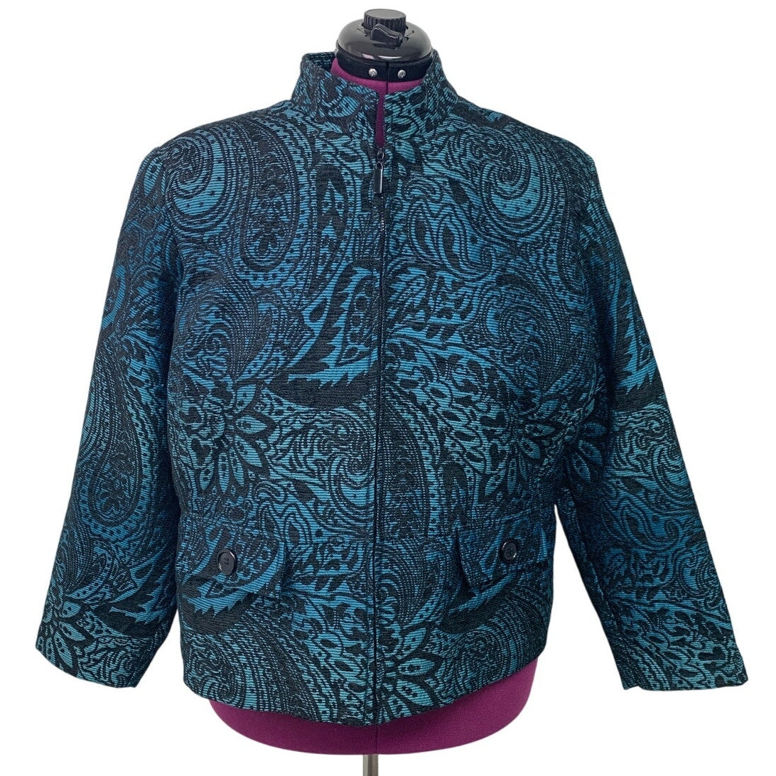 DressBarn Womens 22W 100& Polyester Abstract Floral Long Sleeve Front Zip Jacket