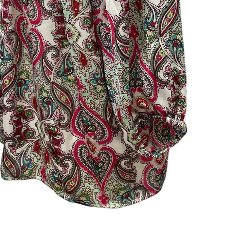 NY Collection Womens Medium Short Blouson Sleeve Paisley Polyester Blouse Top