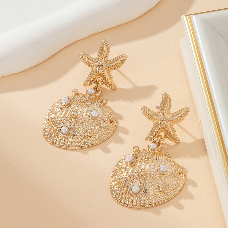 New Stylish Exquisite Starfish  Shell Drop Earrings Vintage Elegant Premium Women Earrings, Versatile Sophisticated Jewelry