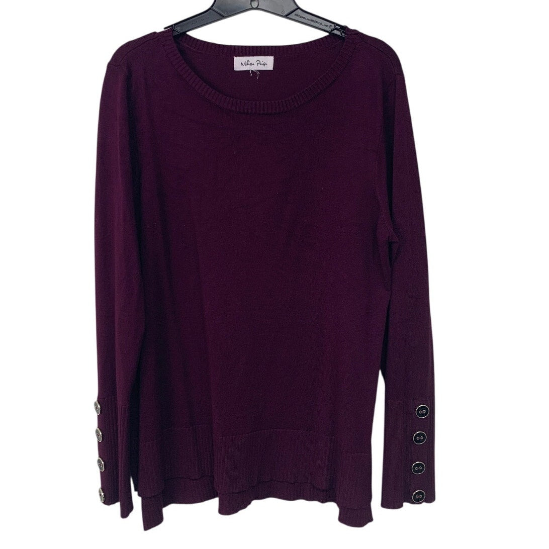 Melissa Paige Womens 2X Purple PolyRayon Long Sleeve Crew Neck Faux Button Top