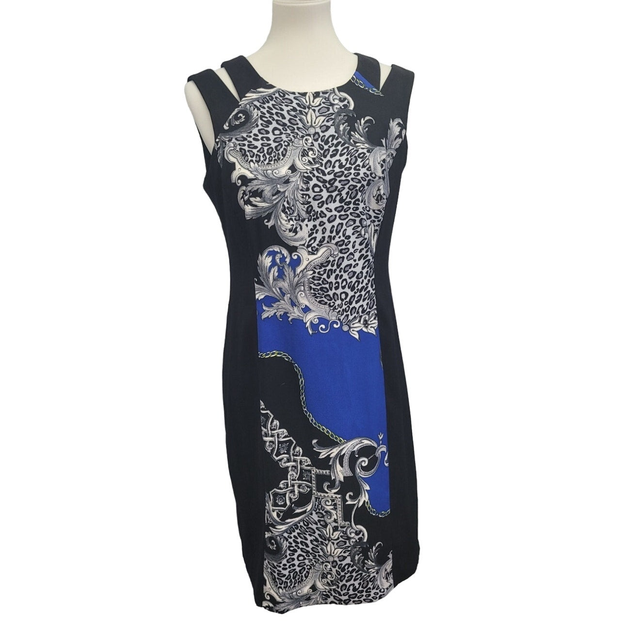 Connected Womens Size 8 PolyCotton Sleeveless Back Zip Patterned Sheath Dress