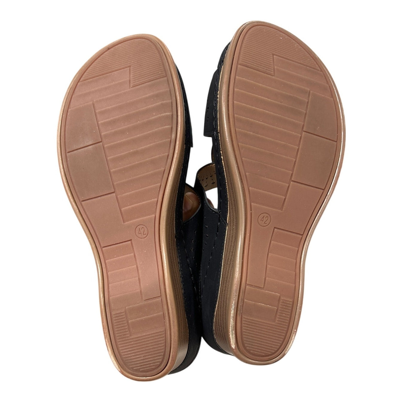 Temofon Womens Size 10.5 Black Faux Leather Slide On Flower Wedge Sandal Shoes